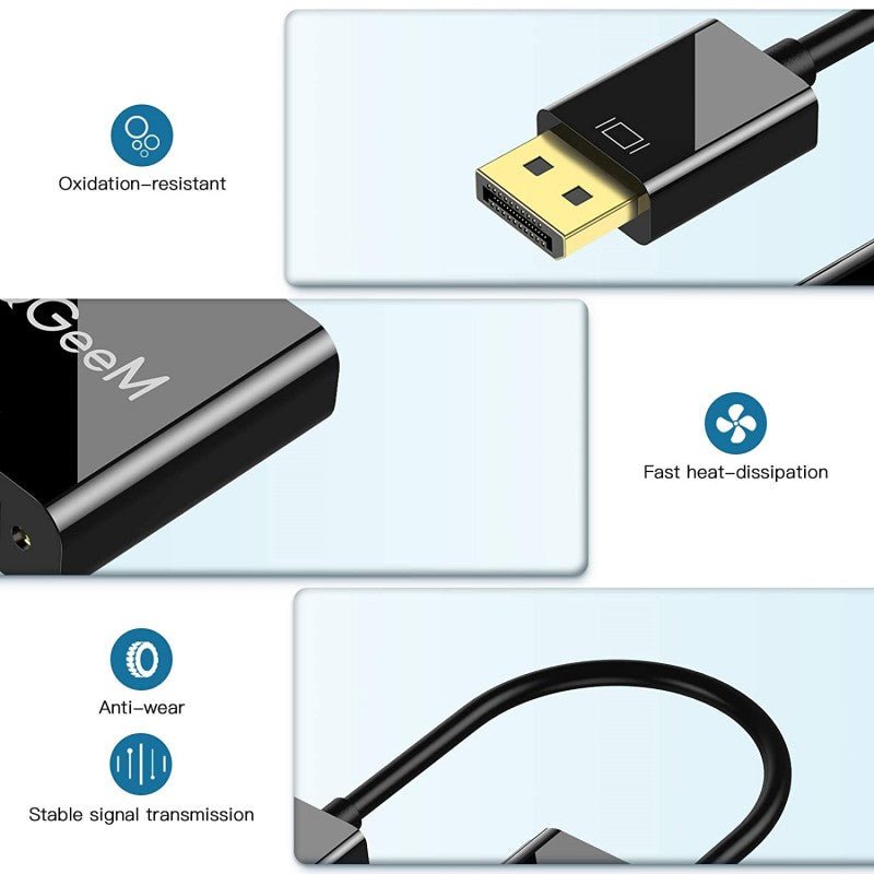 QGeeM DisplayPort to DVI DVI-D Single Link Adapter, Display Port to DVI Converter Male to Female Black - QGeeM