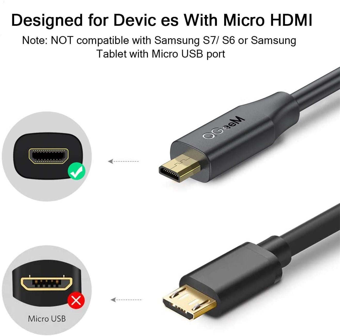 QGeeM Micro HDMI to HDMI Adapter Cable,High Speed 4K 60Hz - QGeeM