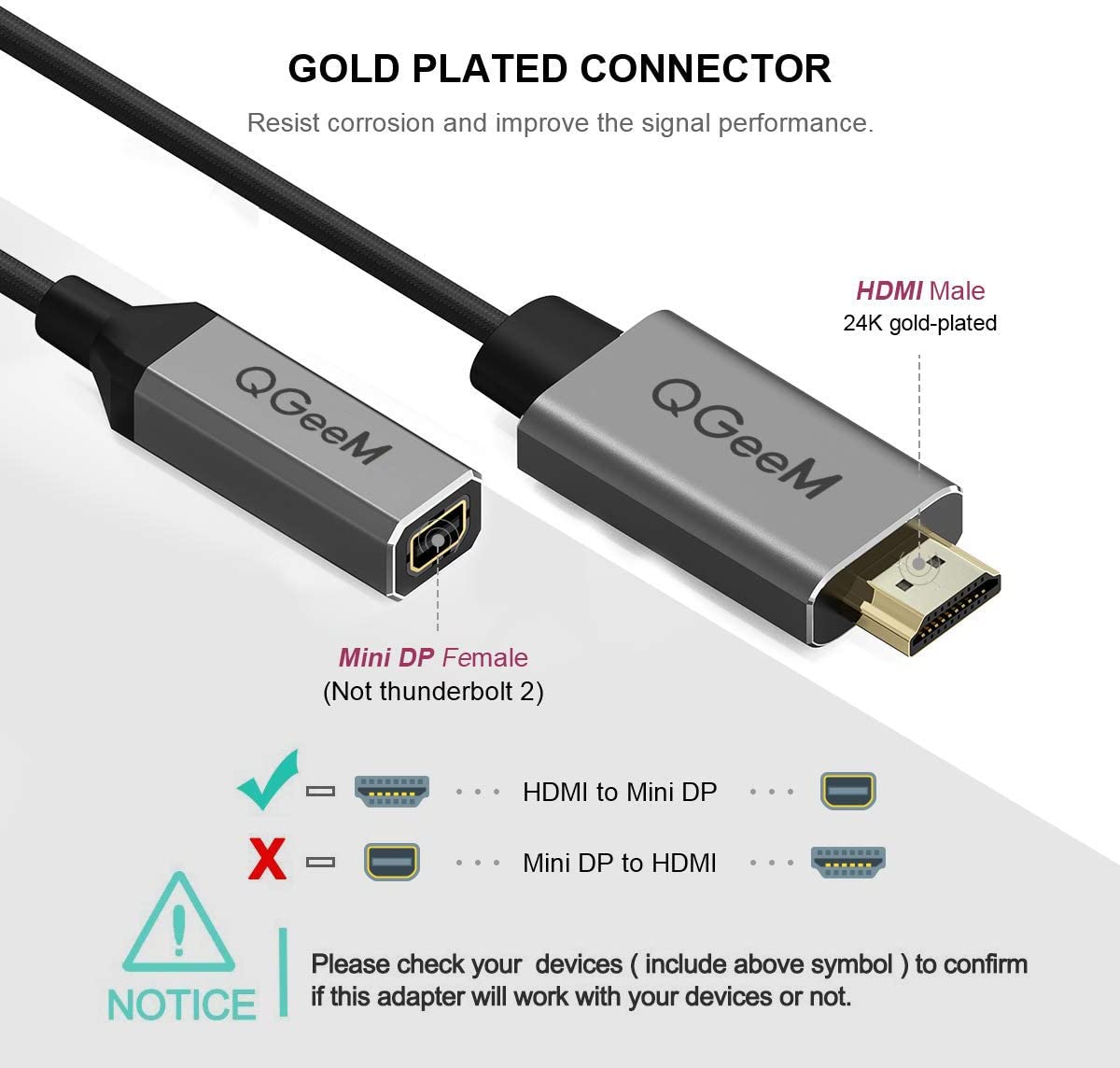  Sabrent Mini DisplayPort (Thunderbolt 2) to HDMI Adapter with  Support for 4K [Gold Plated] (DA-MDHA) : Electronics