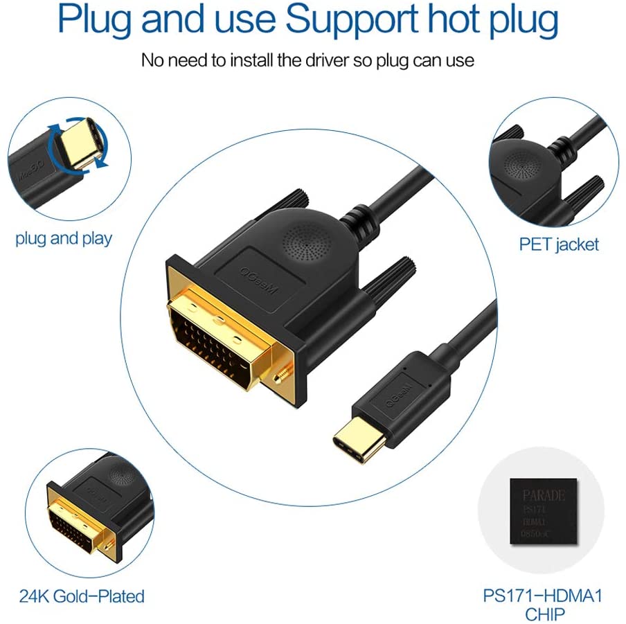 QGeeM USB C to DVI Cable Adapter - QGeeM