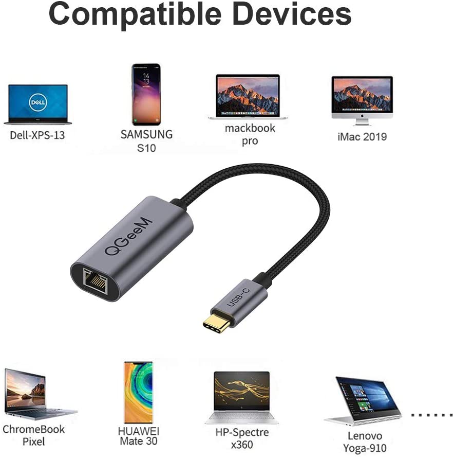 QGeeM USB C to Ethernet Gigabit Adapter, Thunderbolt 3 - QGeeM