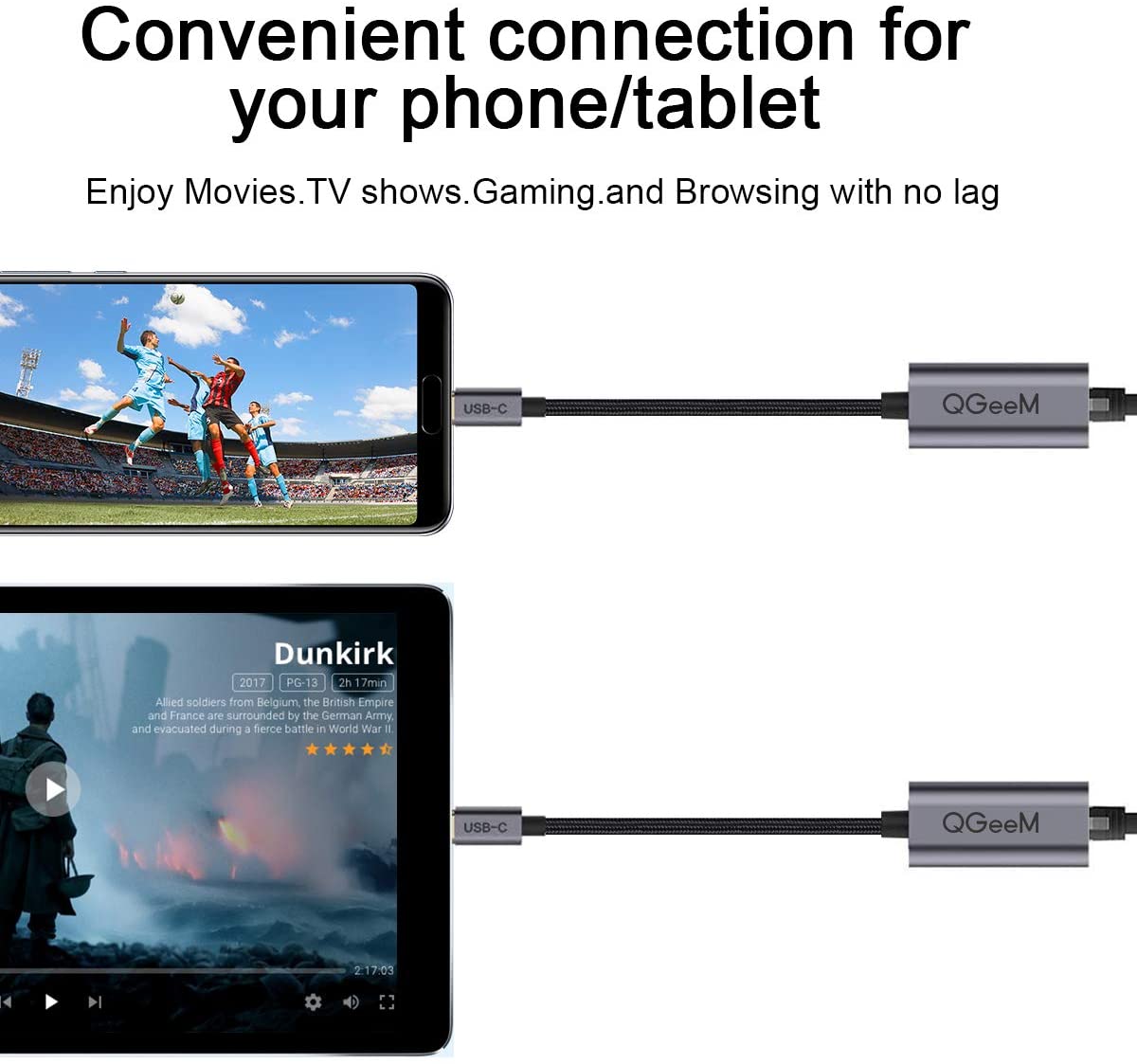 QGeeM USB C to Ethernet Gigabit Adapter, Thunderbolt 3 - QGeeM