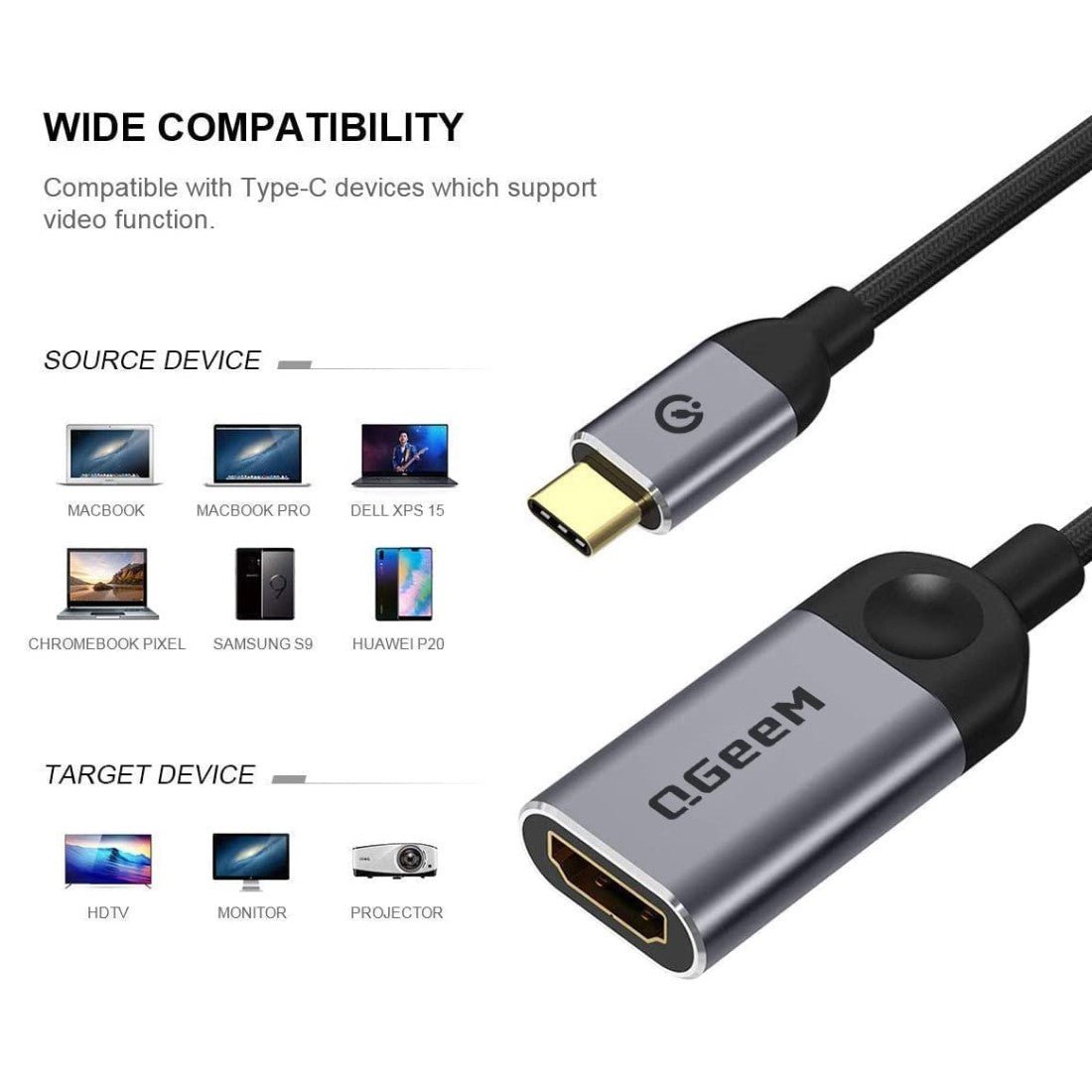 ide voksen Nord Vest QGeeM USB C to HDMI Adapter-4K, Thunderbolt 3
