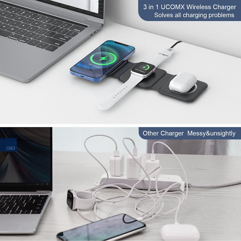 UCOMX Nano 3 in 1 Wireless Charger,Magnetic Foldable Charging Station - QGeeM